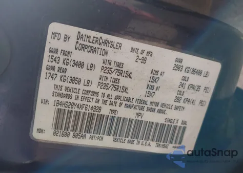 1999 Dodge Durango z USA, uszkodzony, nr VIN 1B4HS28Y4XF614928